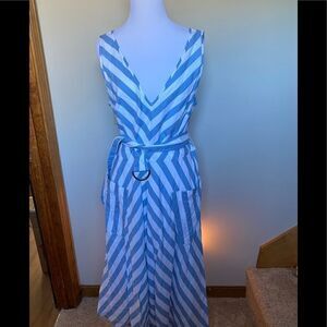 Kate Spade blue/white striped v neck dress, size 12 WITH pockets